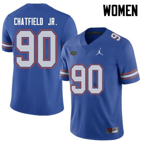 Women's Florida Gators #90 Andrew Chatfield Jr. NCAA Jordan Brand Royal Authentic Stitched College Football Jersey NIH5862ON